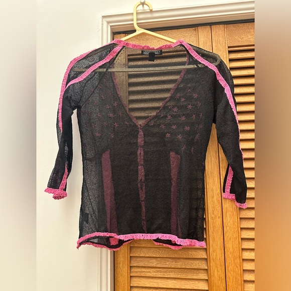 Betsey Johnson New York Size Medium Black & Pink Cardigan - Picture 2 of 8